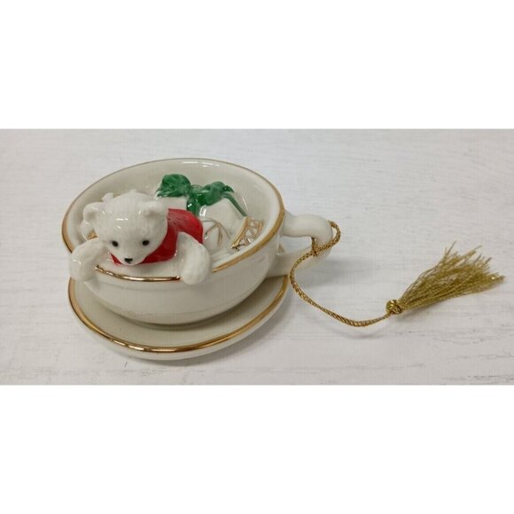 Vintage Mikasa Bear In Teacup Porcelain Christmas Tree Ornament Decoration - Picture 1 of 12